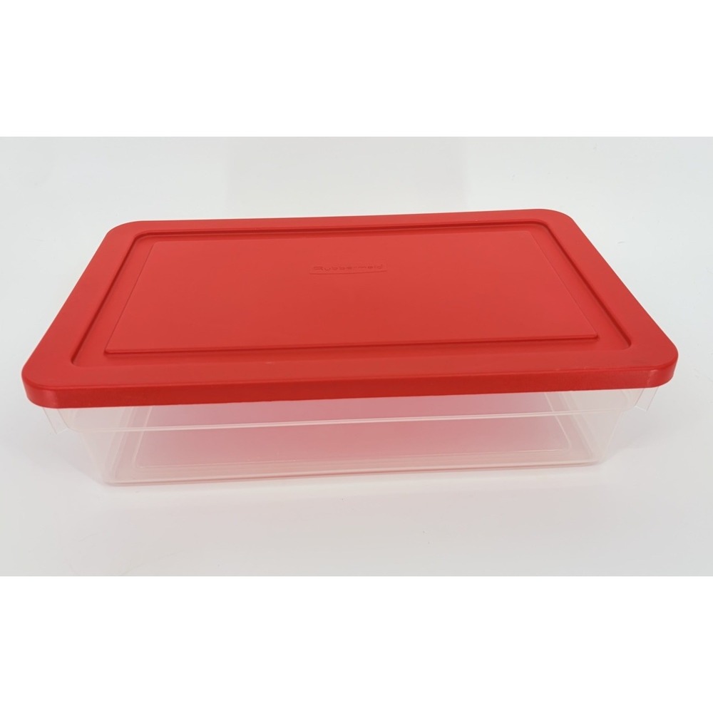 Vintage Rubbermaid 0286 Red Lid Clear Box Storage Container Keepers Plastic 13"